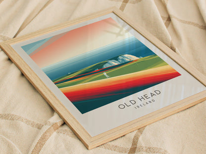 Old Head Matte Border Poster | Ireland Golf Course Print & Links Wall Art — styled in a modern interior