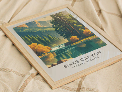 Sinks Canyon Matte Border Poster | Lander, Wyoming Travel Wall Art — styled in a modern interior