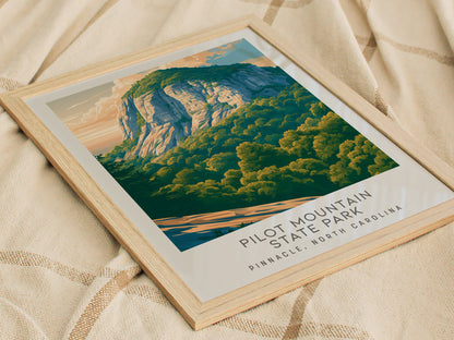 Pilot Mountain State Park Matte Border Poster | Pinnacle, North Carolina Destination Print — styled in a modern interior