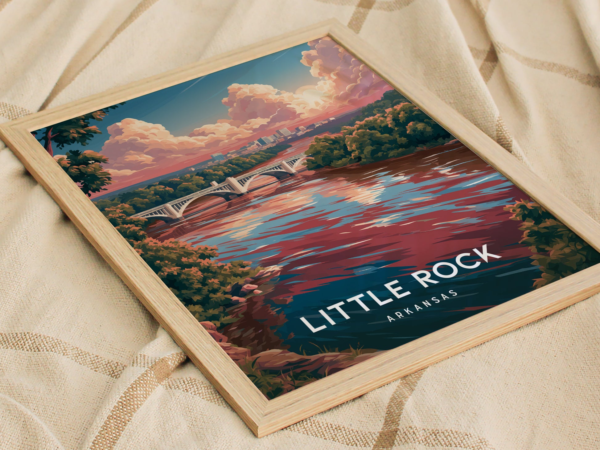 Little Rock, Arkansas Poster | River City Skyline Destination Print Wall Art — styled in a modern interior