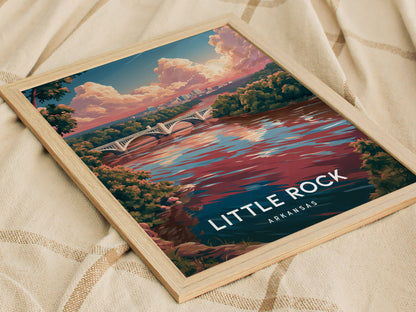 Little Rock, Arkansas Poster | River City Skyline Destination Print Wall Art — styled in a modern interior