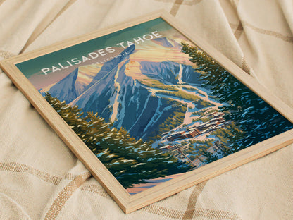 Palisades Tahoe, California Poster | Alpine Ski Lodge Mountain Wall Art — styled in a modern interior