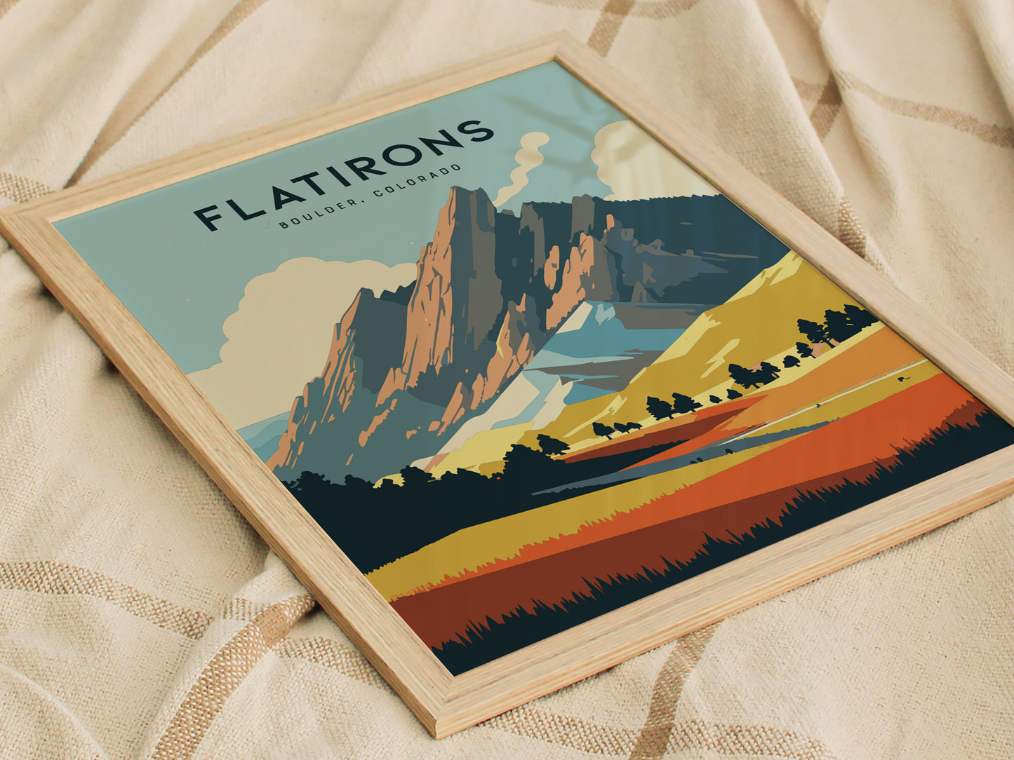 Flatirons Poster | Boulder Colorado Nature Landmark Wall Art | Framed or Unframed