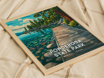Ponderosa State Park, McCall, Idaho Poster | Mountain Lake Wilderness Framed or Unframed Wall Art — styled in a modern interi