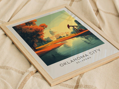 Oklahoma City Matte Border Poster | Oklahoma Destination Print Travel Wall Art — styled in a modern interior