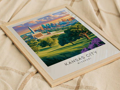 Kansas City Matte Border Poster | Missouri Travel Wall Art — styled in a modern interior