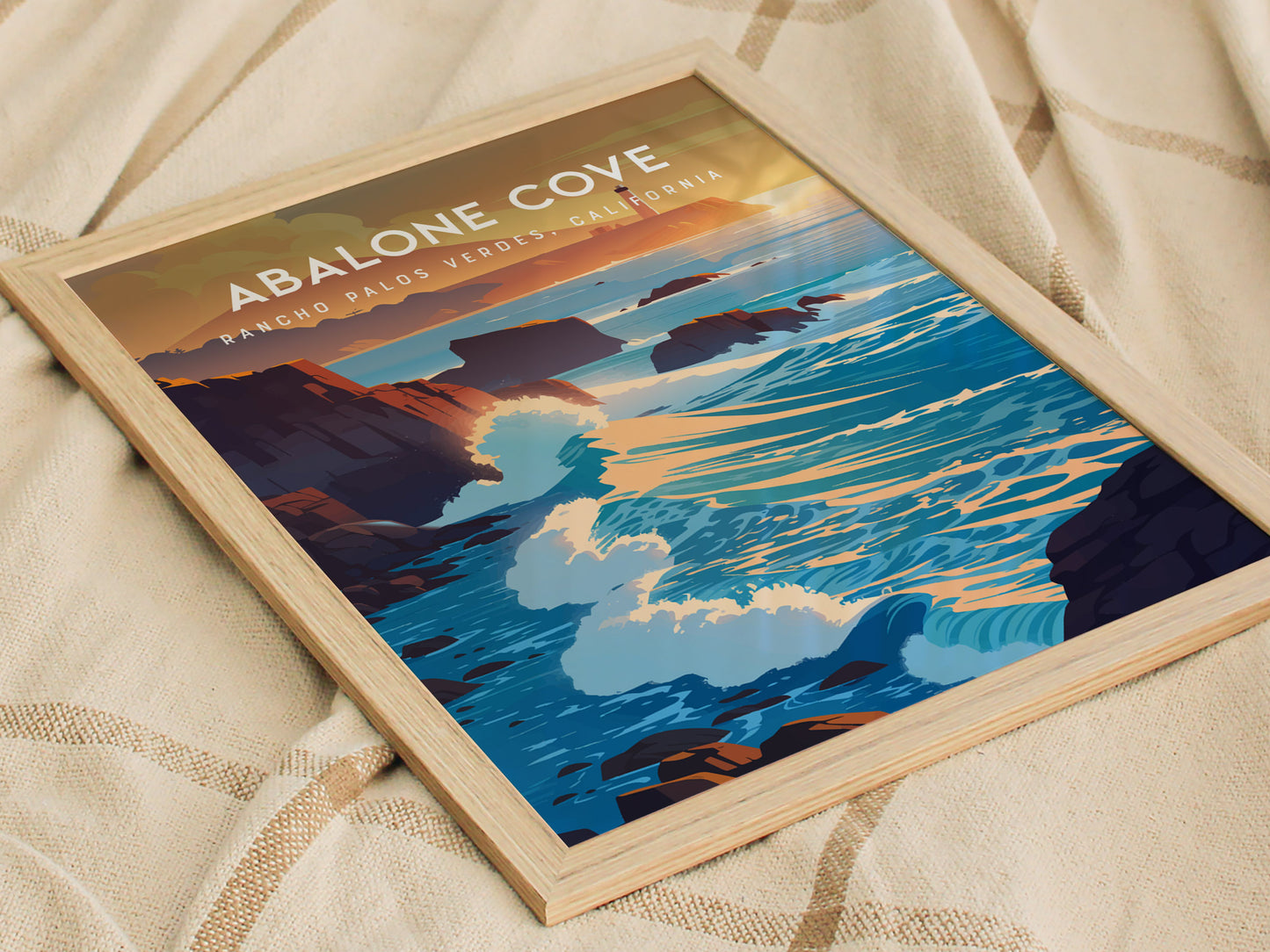 Abalone Cove, California Poster | Tidepools & Sea Cliffs Coastal Wall Art — styled in a modern interior