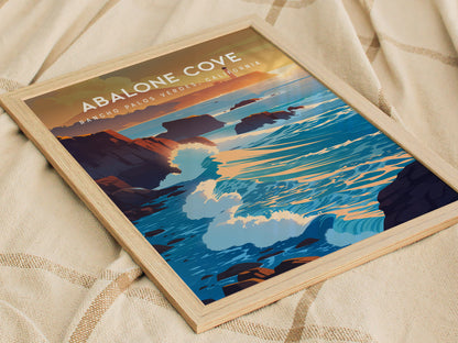Abalone Cove, California Poster | Tidepools & Sea Cliffs Coastal Wall Art — styled in a modern interior