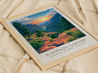 Eldorado Canyon Matte Border Poster | Eldorado Springs, Colorado Destination Print — styled in a modern interior