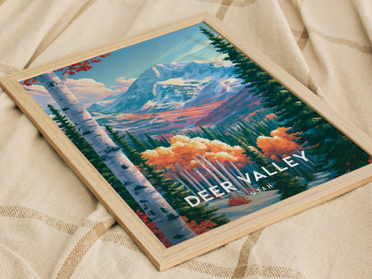 Deer Valley, Utah Poster | Alpine Ski Lodge Mountain Wall Art — styled in a modern interior