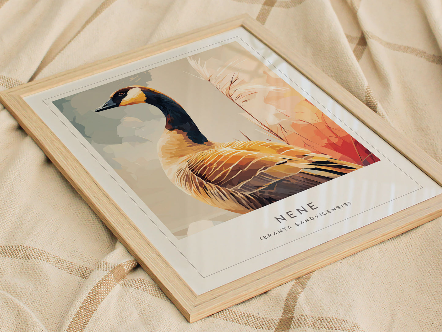 Nene (Hawaiian Goose), Hawaii Poster | Tropical Wildlife & Volcano Island Wall Art — styled in a modern interior
