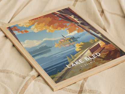 Lake Bled, Slovenia Poster | Alpine Island Church Destination Print Wall Art — styled in a modern interior