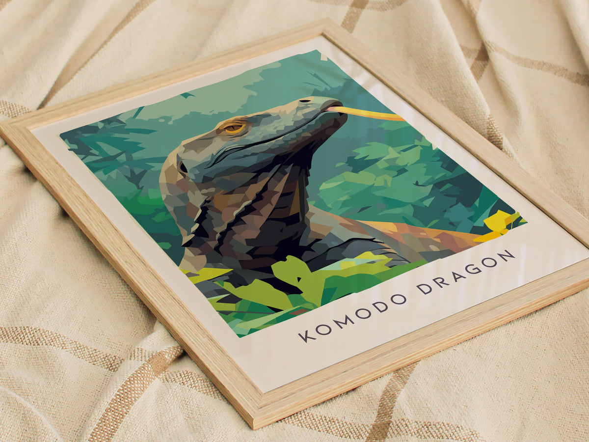 Komodo Dragon Poster | Ancient Reptile Wildlife Wall Art — styled in a modern interior