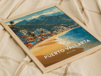 Puerto Vallarta, Mexico Poster | Tropical Beach Print Coastal Wall Art — styled in a modern interior