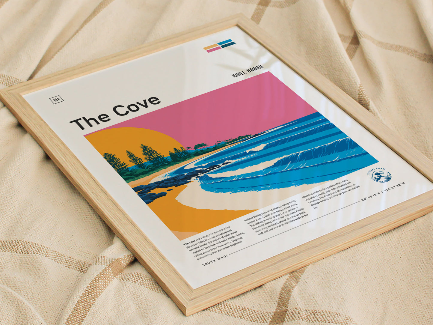The Cove, Hawaii Poster | Tropical Surf Paradise Cove Wall Art — styled in a modern interior