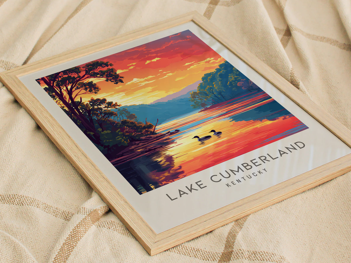 Lake Cumberland Matte Border Poster | Kentucky Destination Print Travel Wall Art — styled in a modern interior