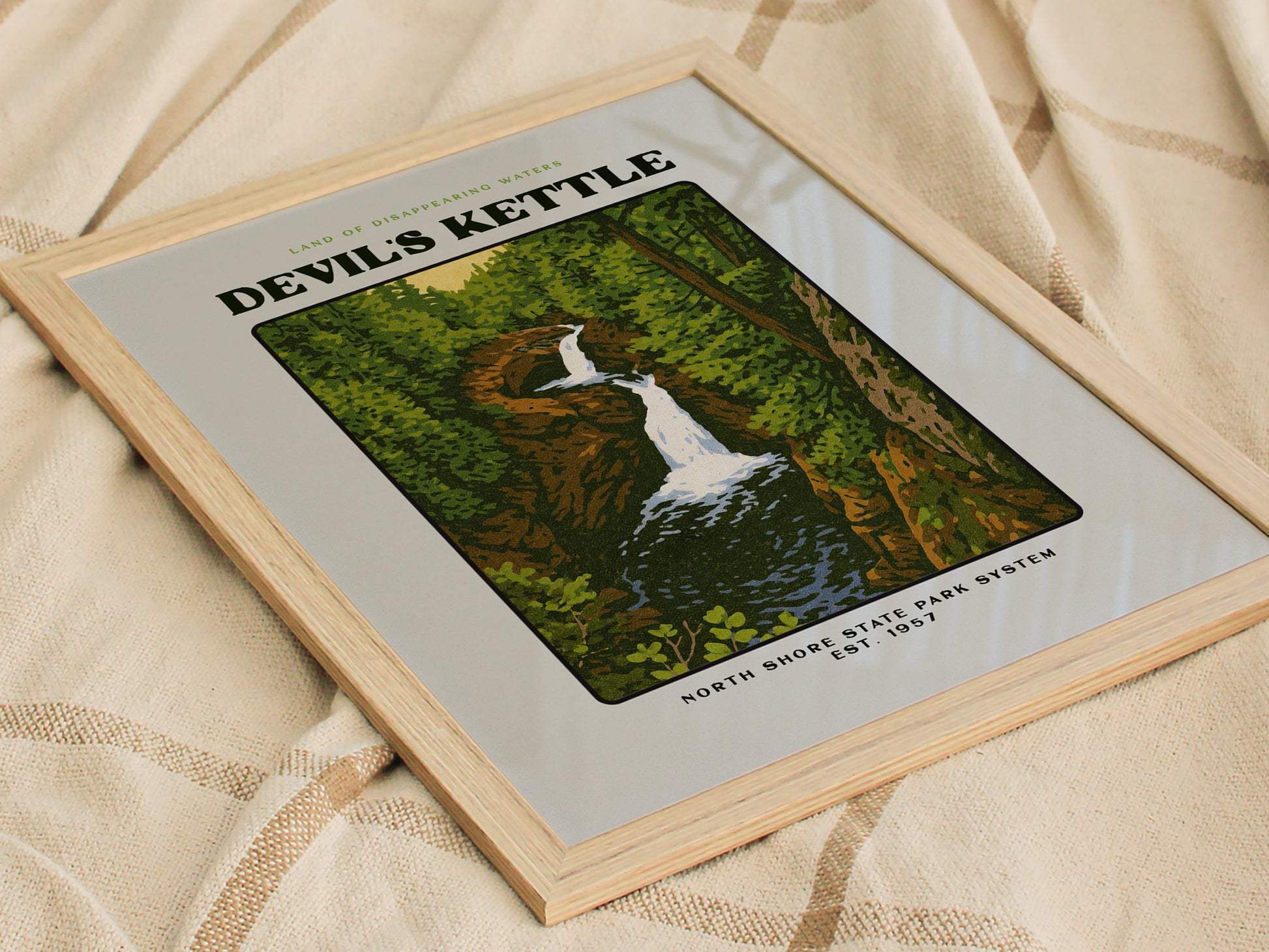 Devils Kettle Block Print | Minnesota Vintage Travel Poster Wall Art | Framed or Unframed