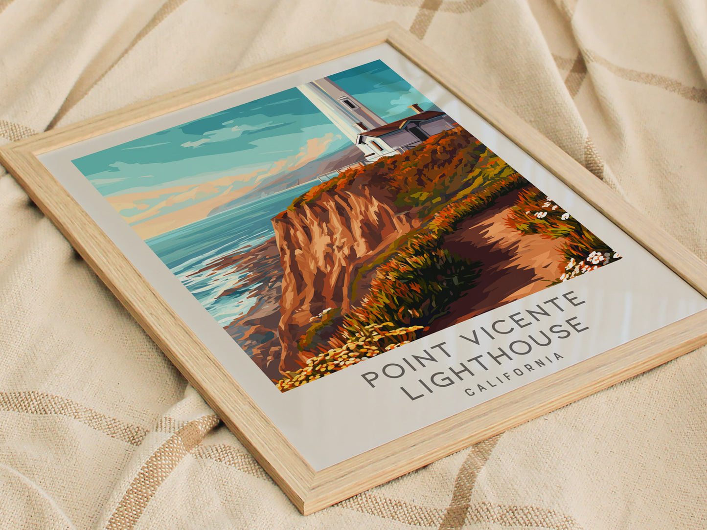 Point Vicente Lighthouse Matte Border Poster | California Travel Wall Art — styled in a modern interior