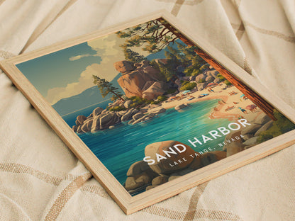 Sand Harbor, Lake Tahoe, Nevada Poster | Turquoise Waters & Granite Shores Wall Art — styled in a modern interior