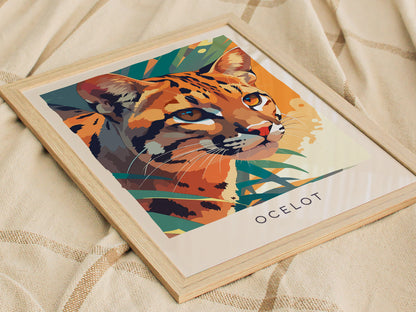 Ocelot, Leopardus Pardalis Poster | Wild Jungle Cat Nature Poster Wall Art — styled in a modern interior