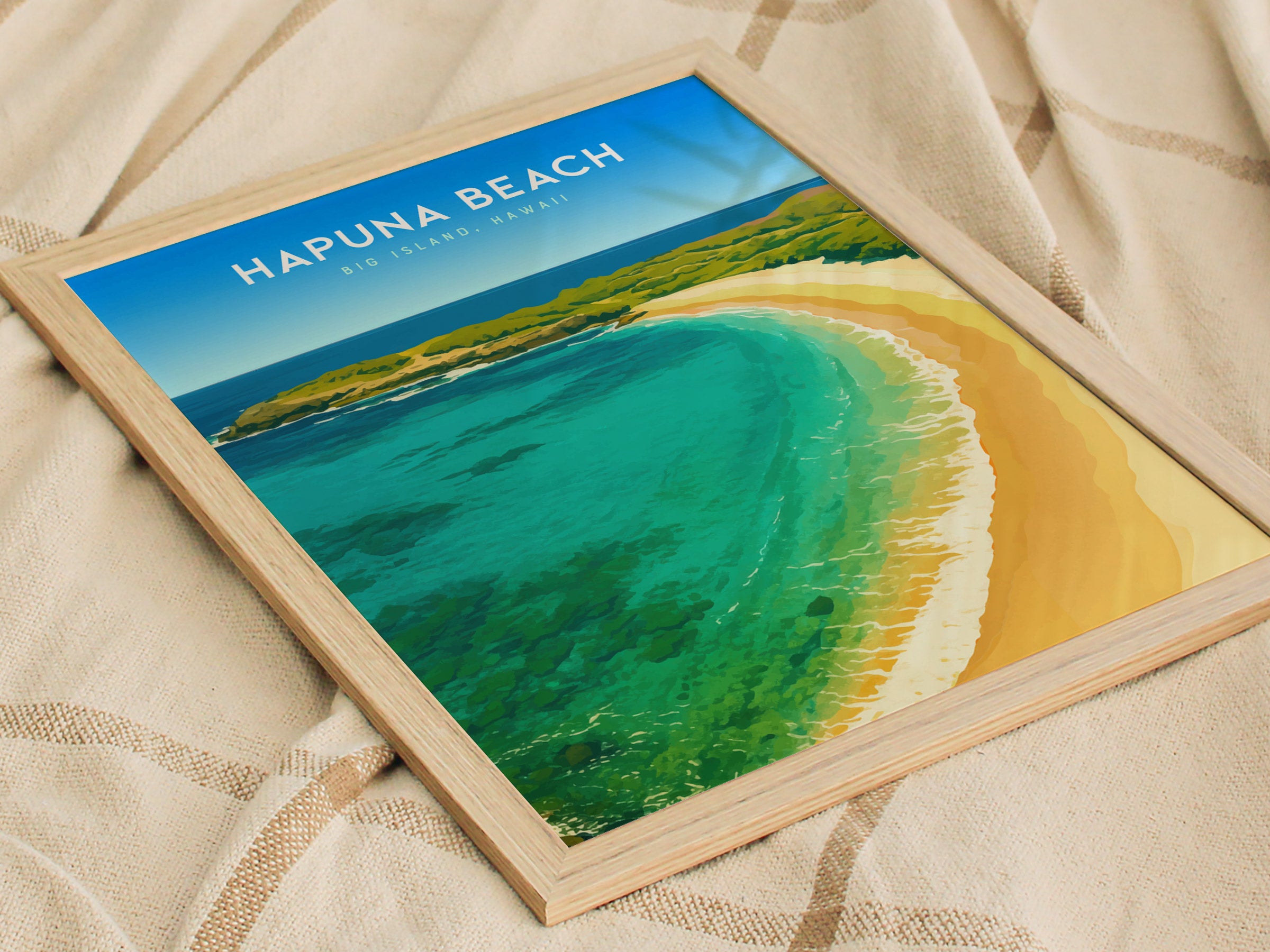 Hapuna Beach Poster | Big Island Hawaii Tropical Wall Art | Swell