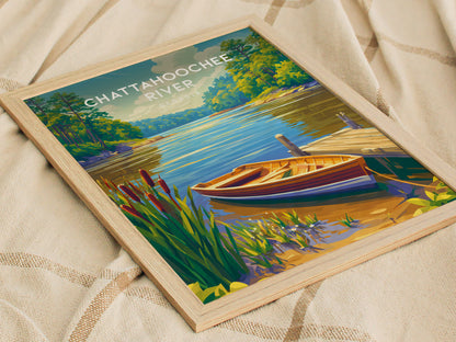 Chattahoochee River, Georgia Poster | Tropical Beach Print Beach House Decor Wall Art — styled in a modern interior