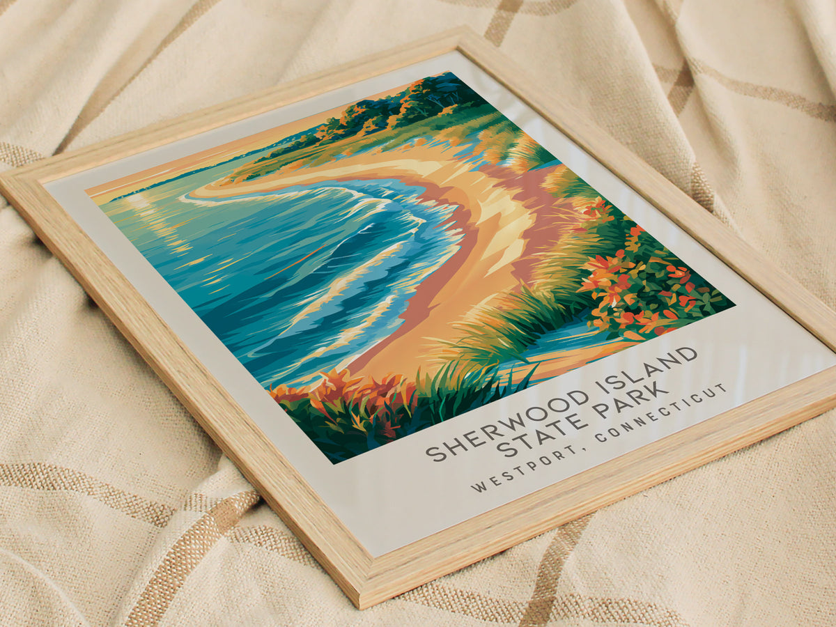 Sherwood Island State Park Matte Border Poster | Westport, Connecticut Coastal Beach Decor — styled in a modern interior