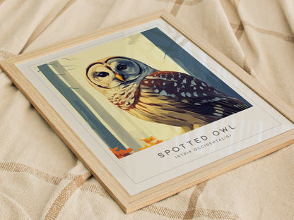 Spotted Owl Poster | Mysterious Forest Raptor Fine Wall Art — styled in a modern interior