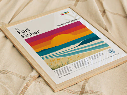 Fort Fisher, Kure Beach, North Carolina Poster | Surf Wall Art & Coastal Waves Print — styled in a modern interior
