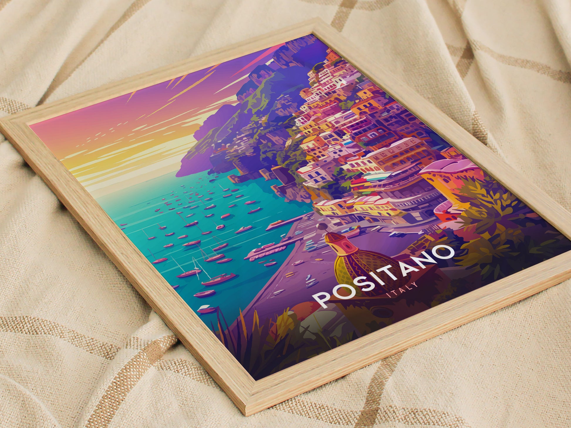 Positano Poster | Amalfi Coast Italy Art | Vintage Travel Print