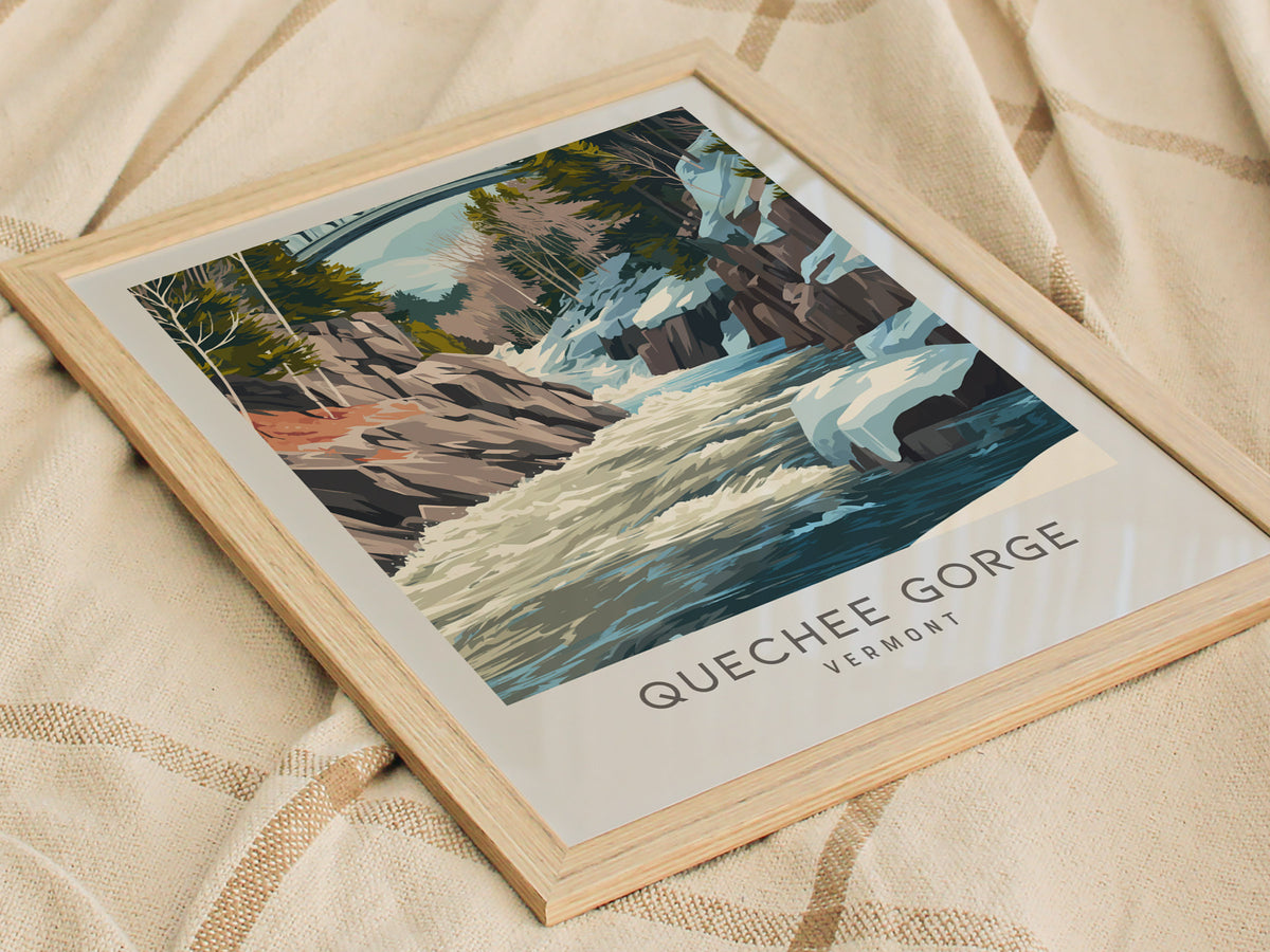Quechee Gorge Matte Border Poster | Vermont Destination Print Travel Wall Art — styled in a modern interior