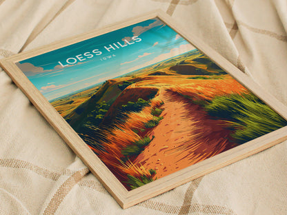Loess Hills, Iowa Poster | Rolling Prairie Bluffs Destination Print Wall Art — styled in a modern interior