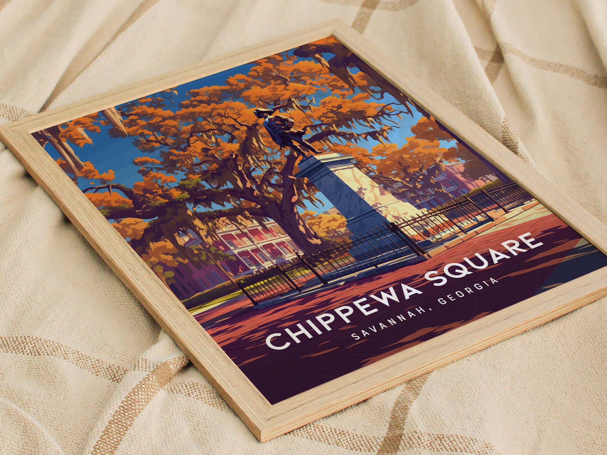 Chippewa Square, Savannah, Georgia Poster | Historic Southern Charm Destination Print Wall Art — styled in a modern interior