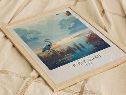 Spirit Lake Matte Border Poster | Iowa Travel Wall Art — styled in a modern interior