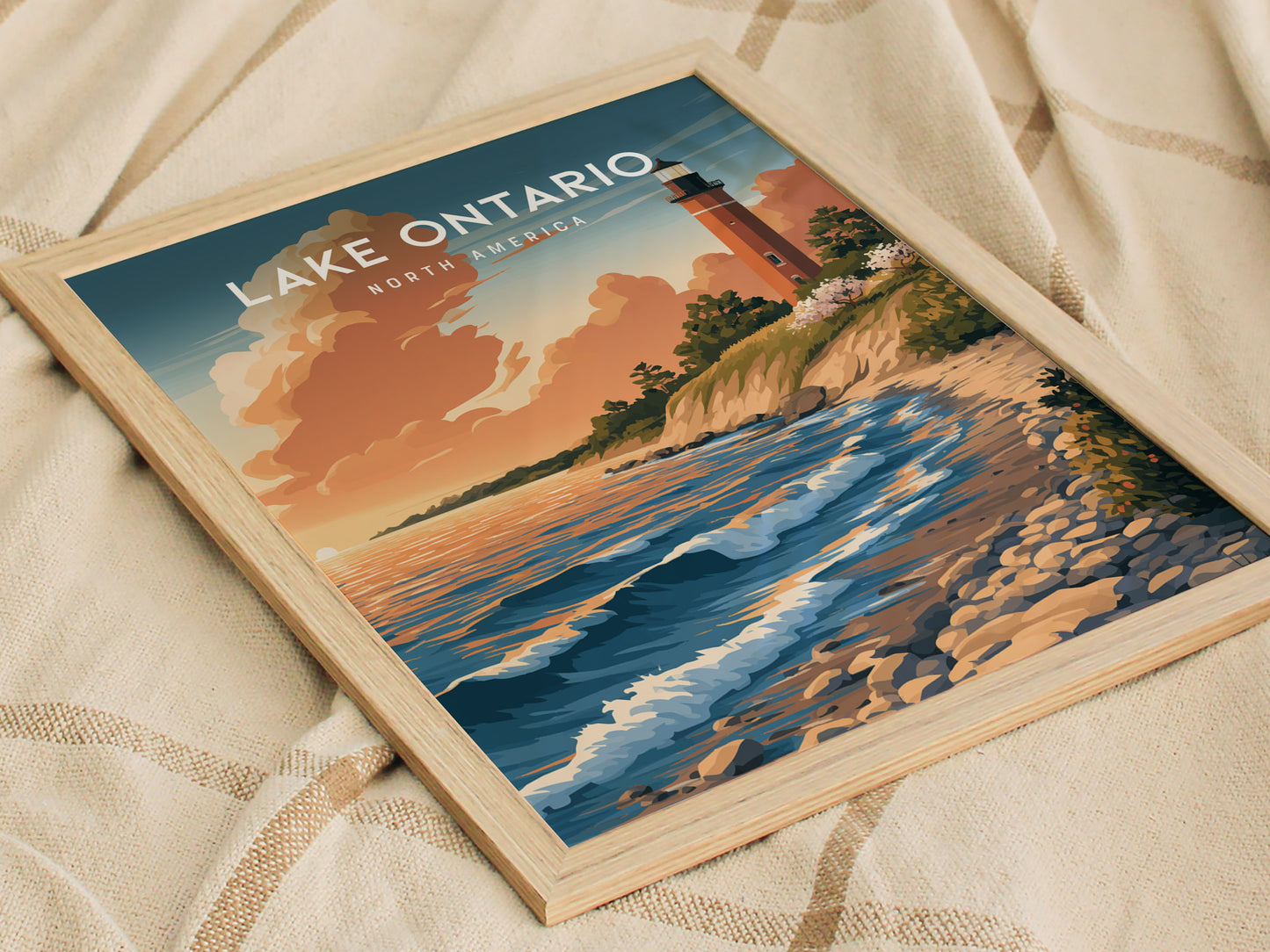 Lake Ontario, North America Poster | Freshwater Shores & Sailboat Horizon Wall Art — styled in a modern interior