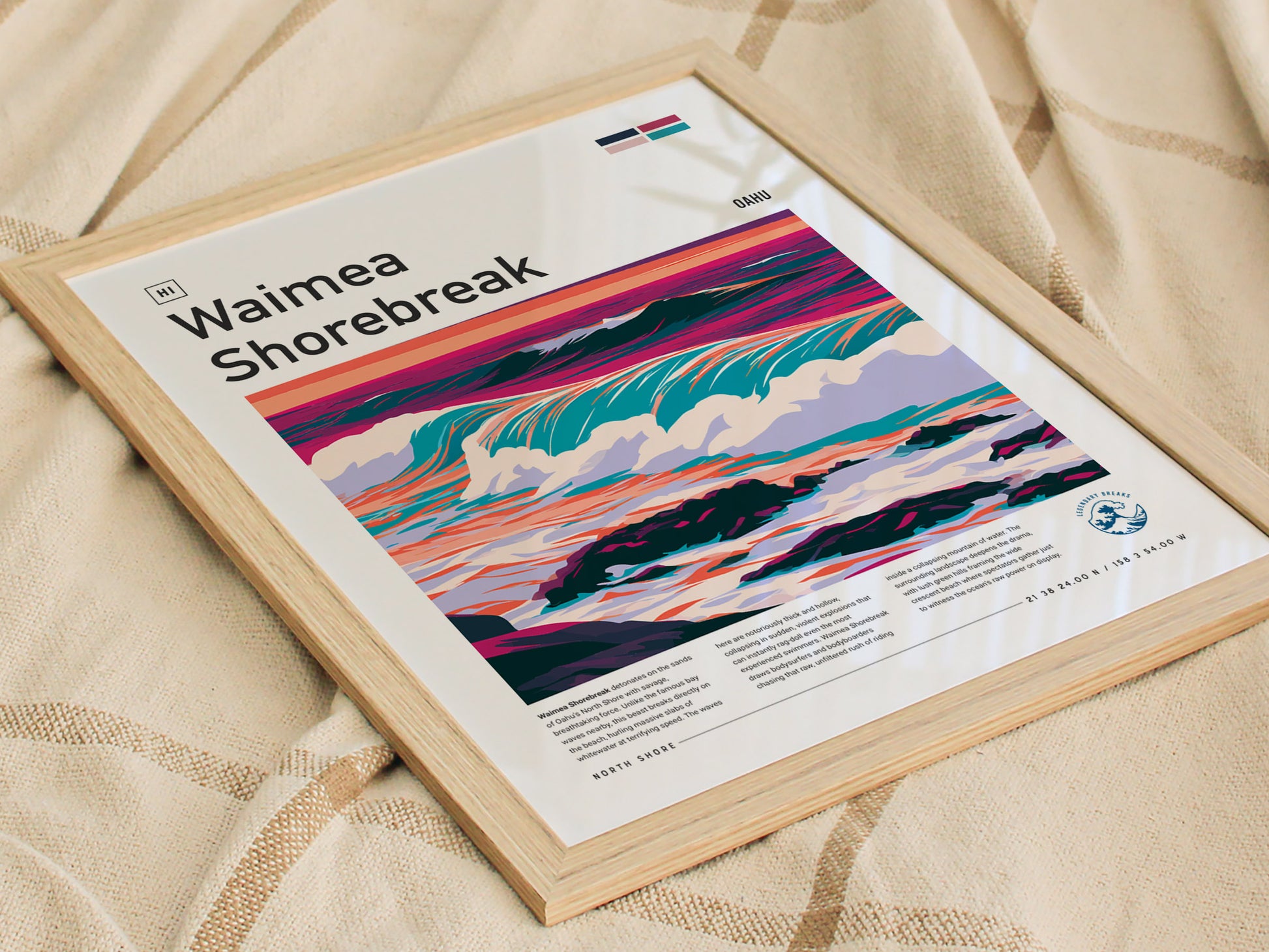 Waimea Shorebreak, Hawaii Poster | Thundering Waves North Shore Wall Art — styled in a modern interior