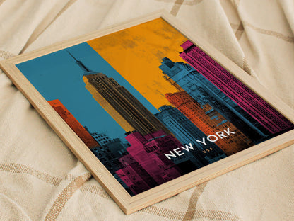New York City Skyline Poster | Empire State Building Pop Art Print
