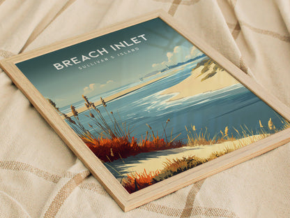 Breach Inlet, Sullivan's Island Poster | Coastal Beach Decor Travel Gift Wall Art — styled in a modern interior