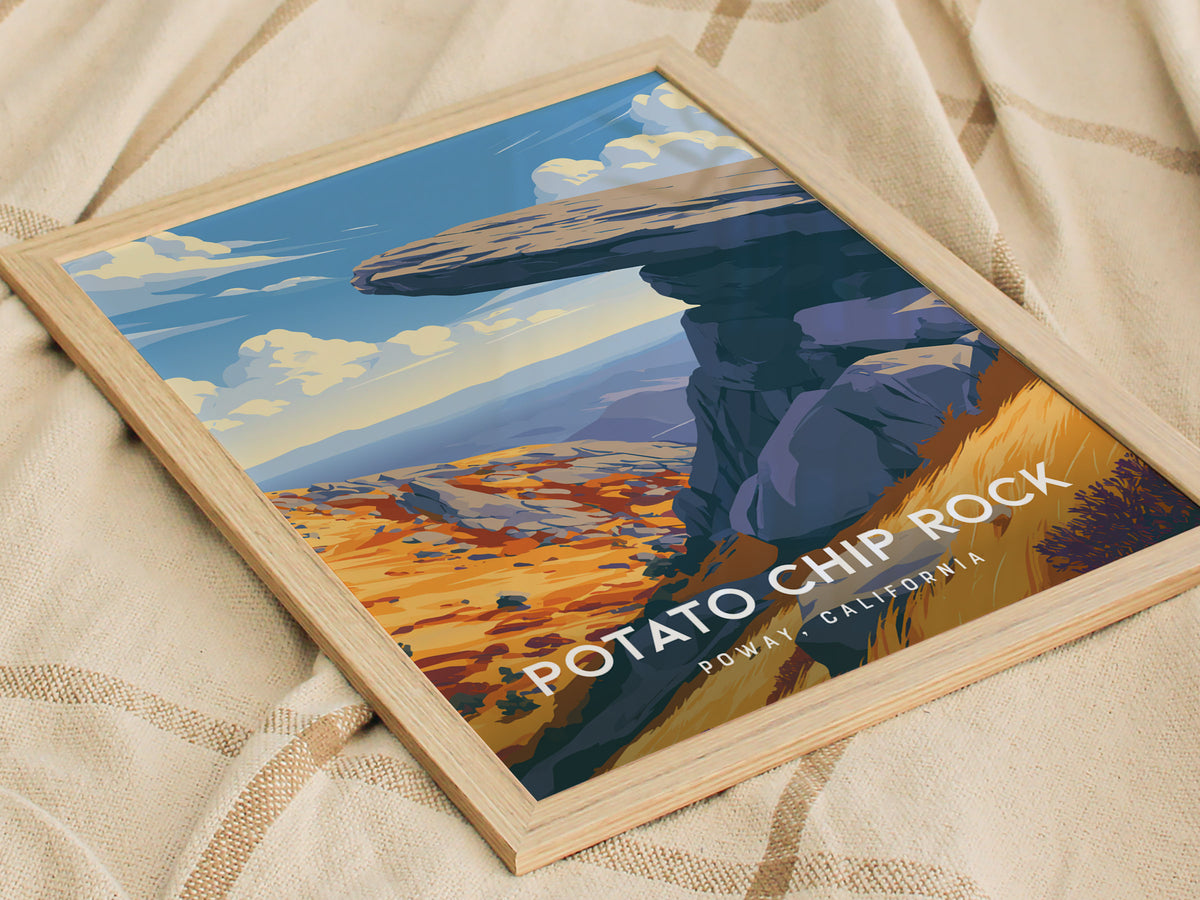 Potato Chip Rock, California Poster | Iconic Balanced Boulder Trail Wall Art — styled in a modern interior