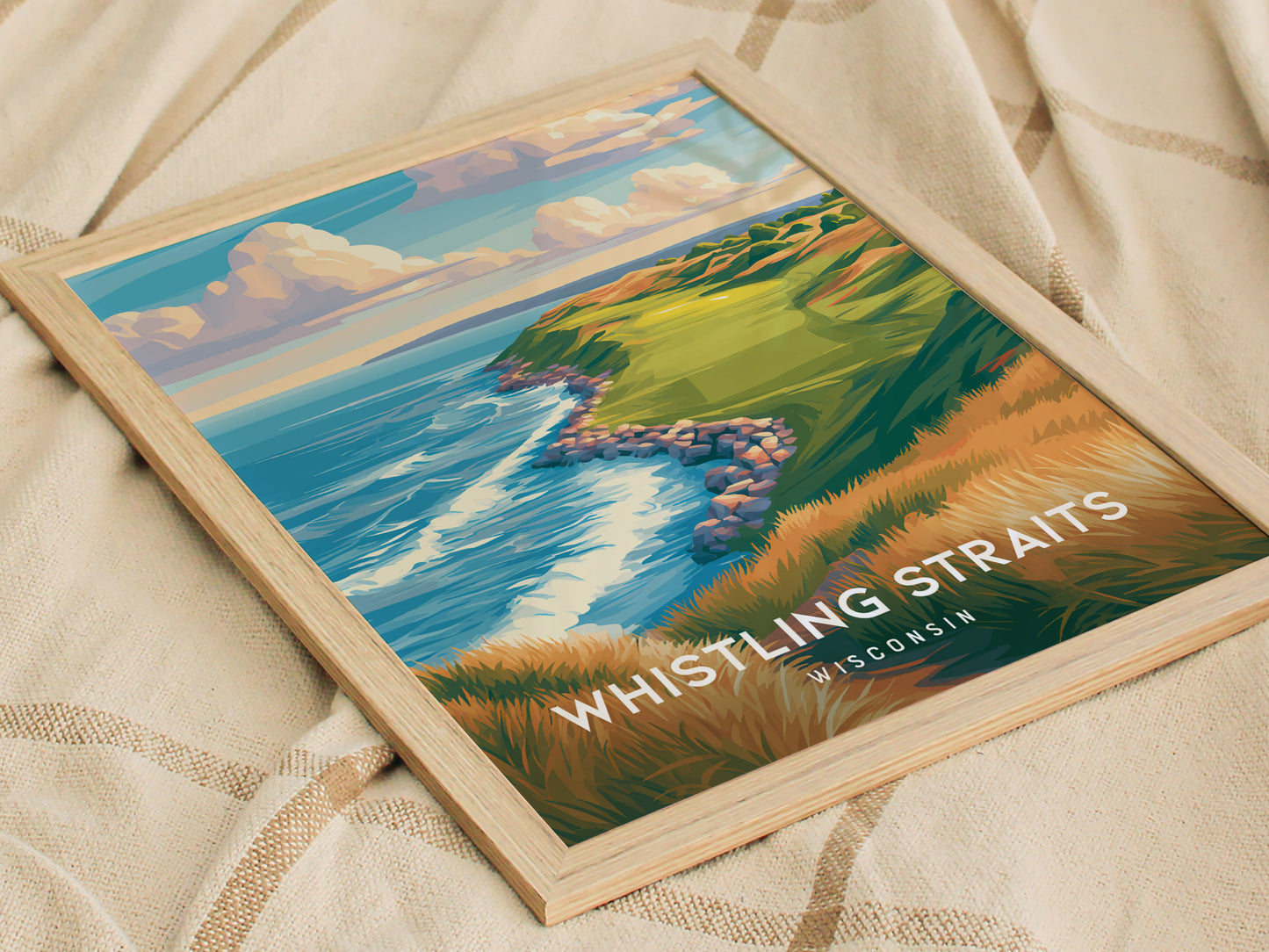 Whistling Straits, Wisconsin Poster | Legendary Links & Lakeshore Wall Art — styled in a modern interior