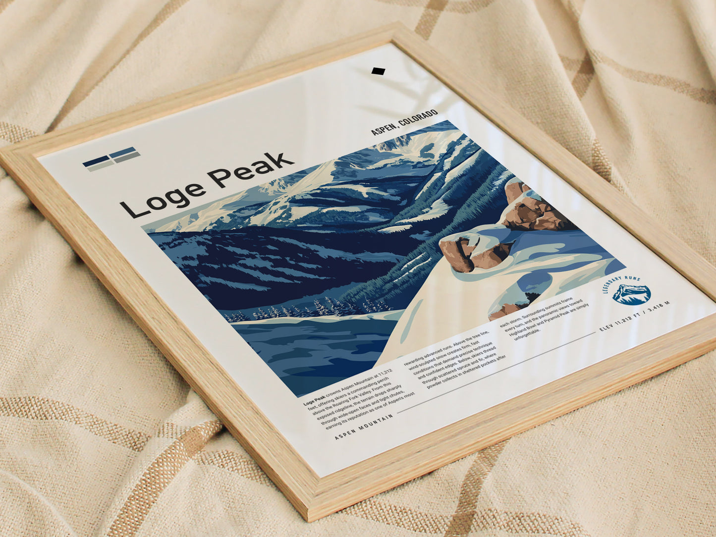 Loge Peak, Aspen, Colorado Poster | Alpine Print Ski Lodge Decor Wall Art — styled in a modern interior