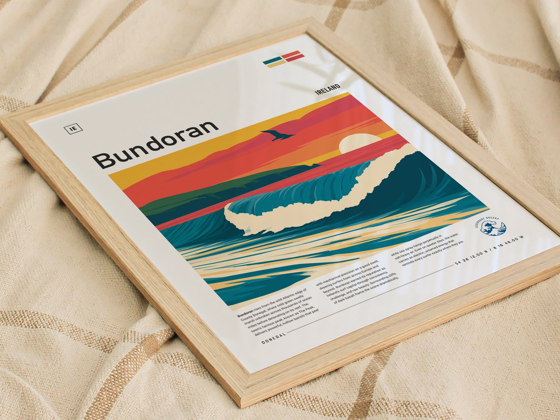 Bundoran, Ireland Poster | Wild Atlantic Surf Village Wall Art — styled in a modern interior