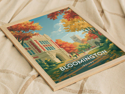 Bloomington, Indiana Poster | College Town Charm Travel Gift Wall Art — styled in a modern interior