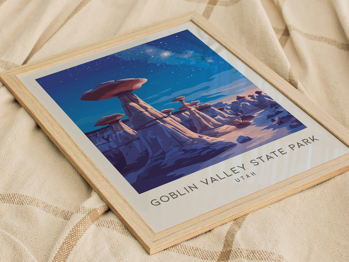 Goblin Valley State Park Matte Border Poster | Utah Destination Print Travel Wall Art — styled in a modern interior