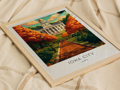 Iowa City Matte Border Poster | Iowa Destination Print Travel Wall Art — styled in a modern interior
