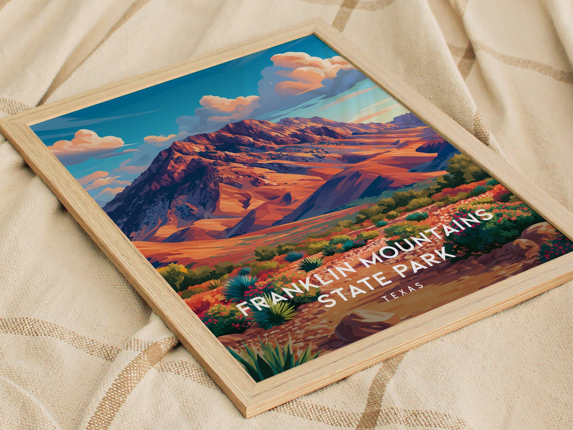 Franklin Mountains State Park, Texas Poster | Desert Peaks & Desert Sky Wall Art — styled in a modern interior