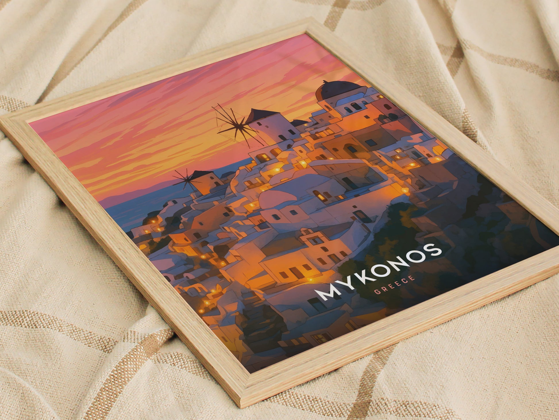 Mykonos Travel Poster | Greek Island Sunset Wall Art Print