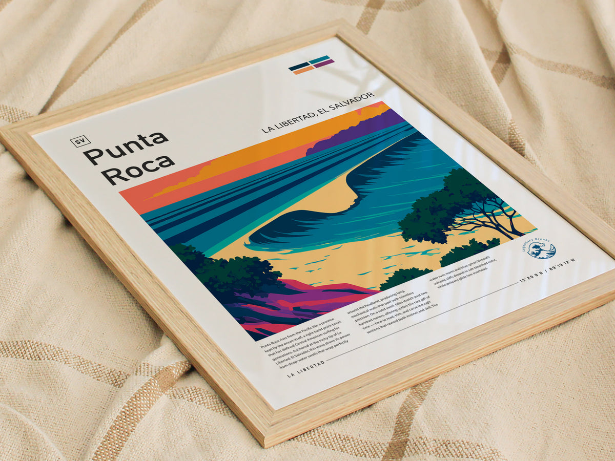 Punta Roca, La Libertad, El Salvador Poster | Surf Wall Art & Wave Print — styled in a modern interior