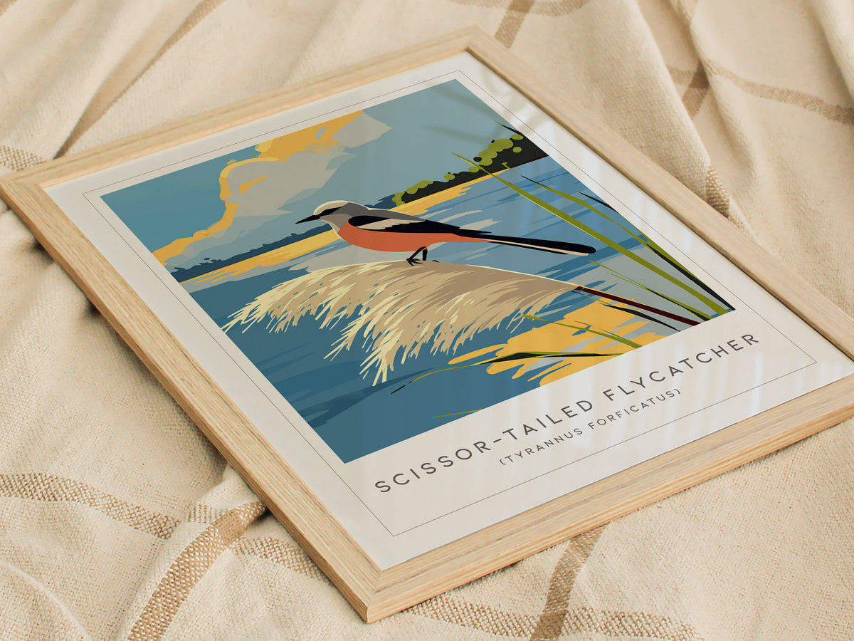 Scissor-tailed Flycatcher Poster | Graceful Prairie Bird Portrait Wall Art — styled in a modern interior