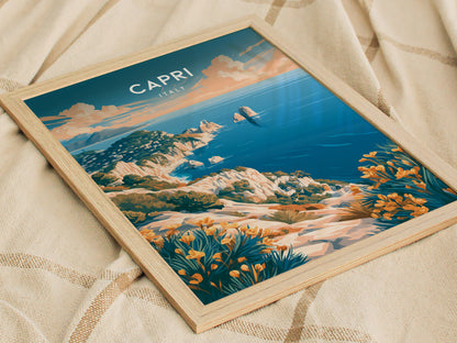 Capri, Italy Poster | Mediterranean Island Coastal Beach Decor Wall Art — styled in a modern interior